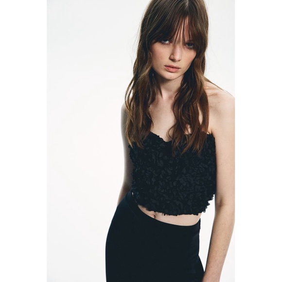 NWT H&M APPLIQUÉD BANDEAU CROP TOP in BLACK | US S - Picture 5 of 6